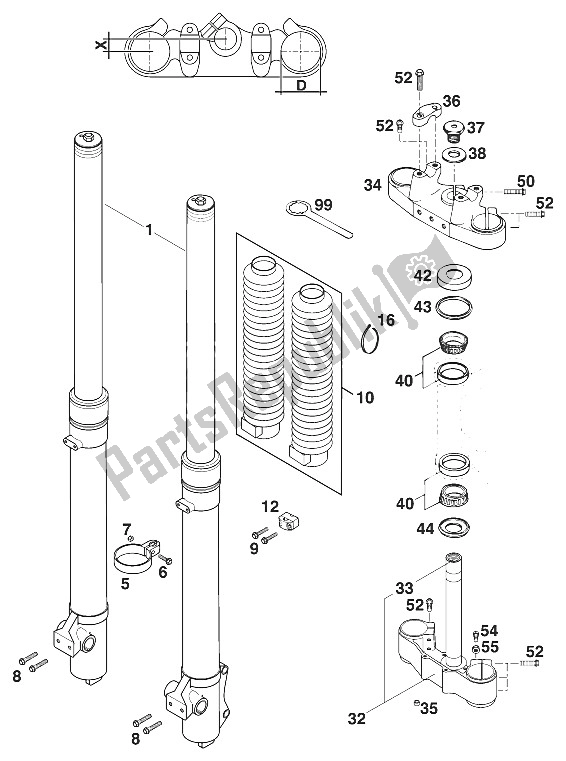 Todas las partes para Horquilla Delantera - Vástago De Dirección Marzocchi 45 125-200 de KTM 200 EXC Jackpiner 97 USA 1997