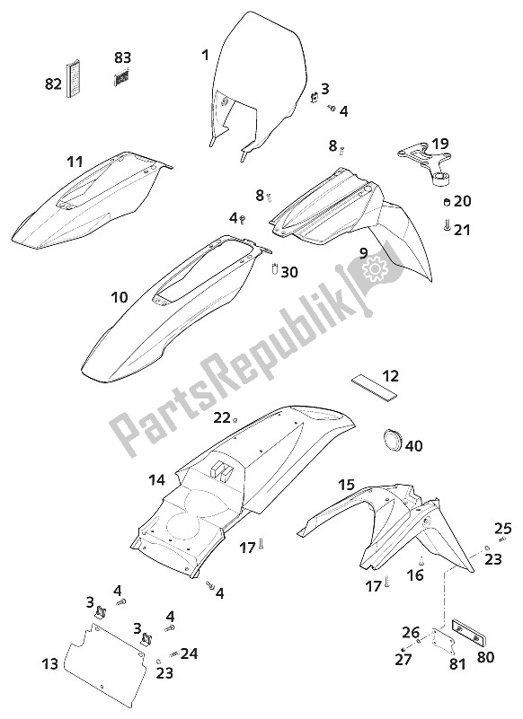 All parts for the Mask, Fenders Lc4 of the KTM 640 LC 4 USA 2001