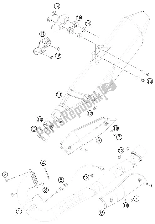 All parts for the Exhaust System of the KTM 690 Enduro R Australia United Kingdom 2012