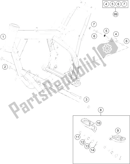 All parts for the Frame of the KTM 50 SX Mini Europe 2016