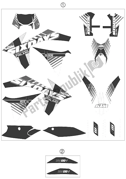 Alle onderdelen voor de Sticker van de KTM 350 EXC F SIX Days Europe 2012