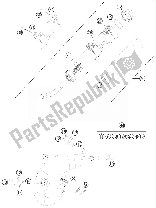 All parts for the Exhaust System of the KTM 125 SX USA 2013