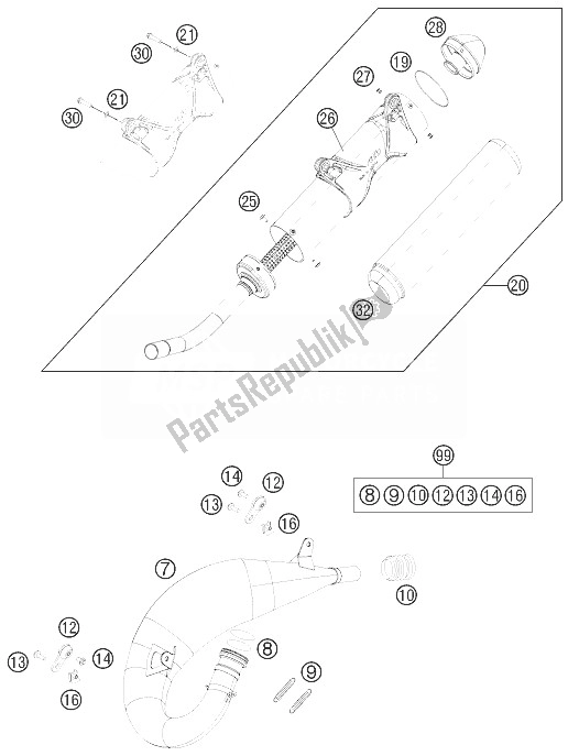 All parts for the Exhaust System of the KTM 125 SX USA 2014