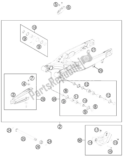 All parts for the Swing Arm of the KTM 300 XC W USA 2011