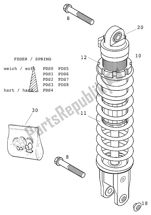 Toutes les pièces pour le Mono Amortisseur 125-200 2001 du KTM 200 EXC USA 2001