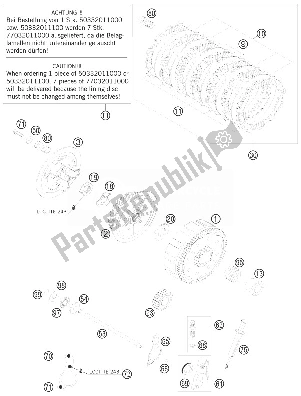 All parts for the Clutch of the KTM 200 EXC Australia 2010