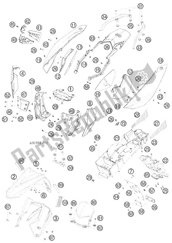 Toutes les pièces pour le Masque, Garde-boue du KTM 990 Supermoto Orange France 2009