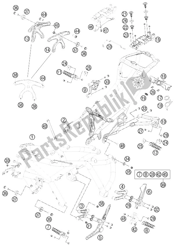 Todas as partes de Quadro, Armação do KTM 1190 RC8 R White France 2015
