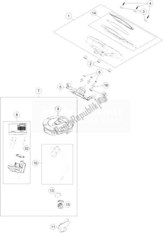 All parts for the Instruments; Lock System of the KTM 1290 Superduke R Black ABS 14 USA 2014