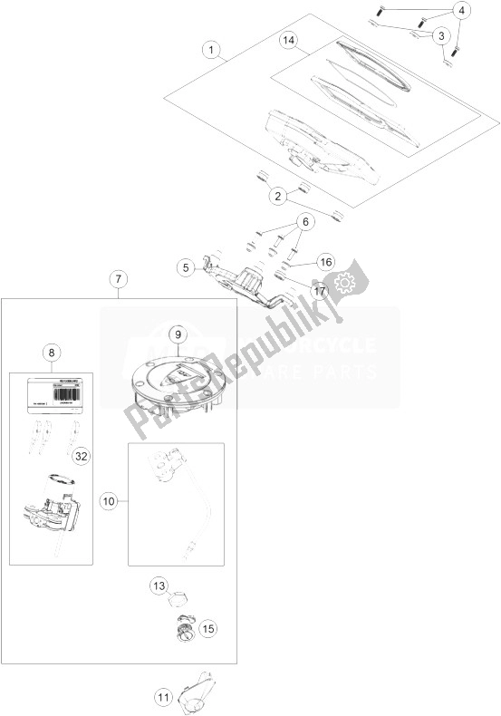 Todas las partes para Instrumentos Sistema De Bloqueo de KTM 1290 Superduke R Orange ABS 14 Europe 2014