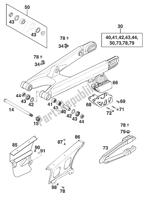 All parts for the Swing Arm 125-380 ? 2000 of the KTM 125 EXC USA 2000