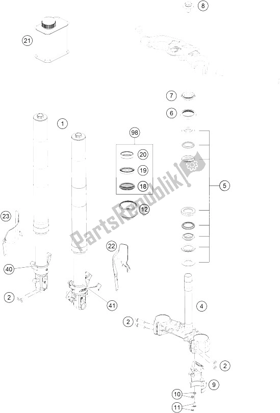 Todas las partes para Horquilla Delantera, Triple Abrazadera de KTM RC 250 White ABS B D 16 Japan 2016