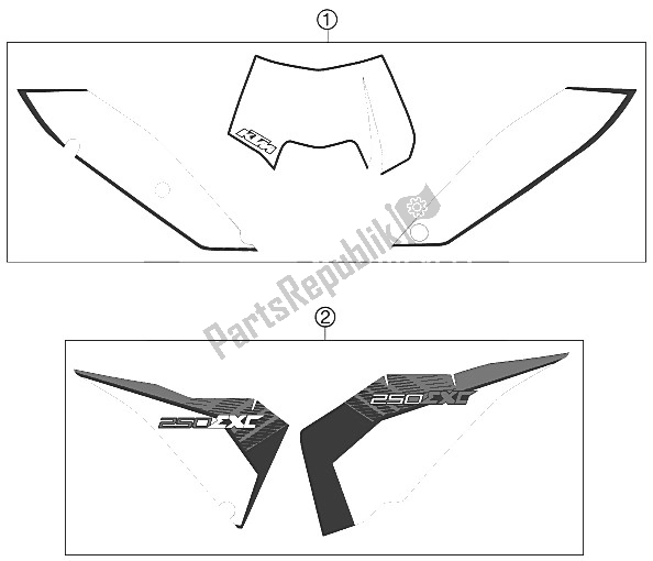 All parts for the Decal of the KTM 250 EXC Australia 2011