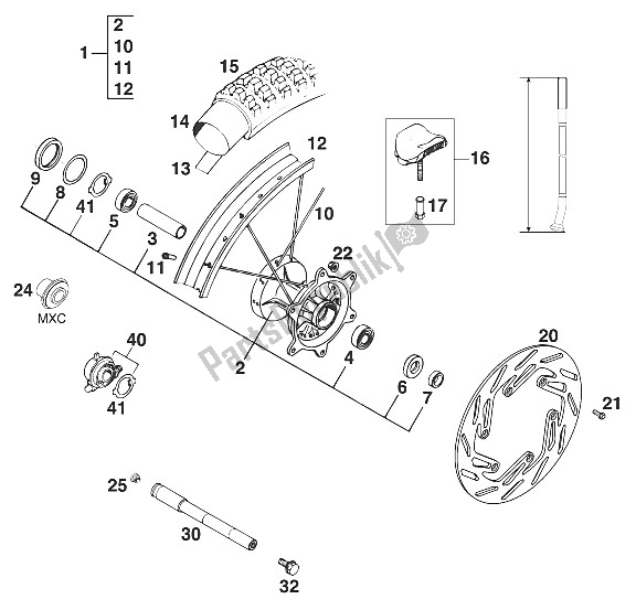 All parts for the Front Wheel 250-360 Mxc,exc,egs of the KTM 300 EXC M O 13 LT USA 1997