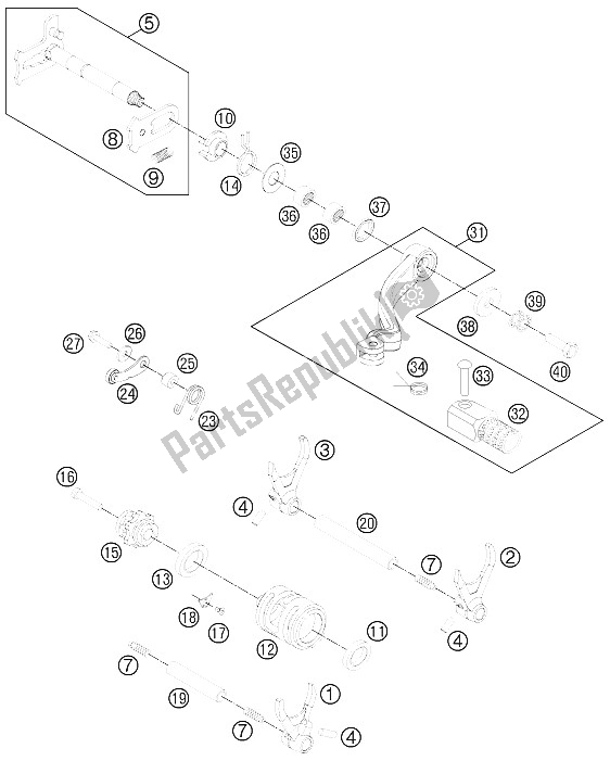 All parts for the Shifting Mechanism of the KTM 350 SX F Europe 2011