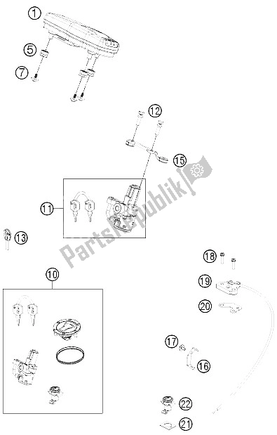 All parts for the Instruments / Lock System of the KTM 690 Duke Black CKD Malaysia 2012