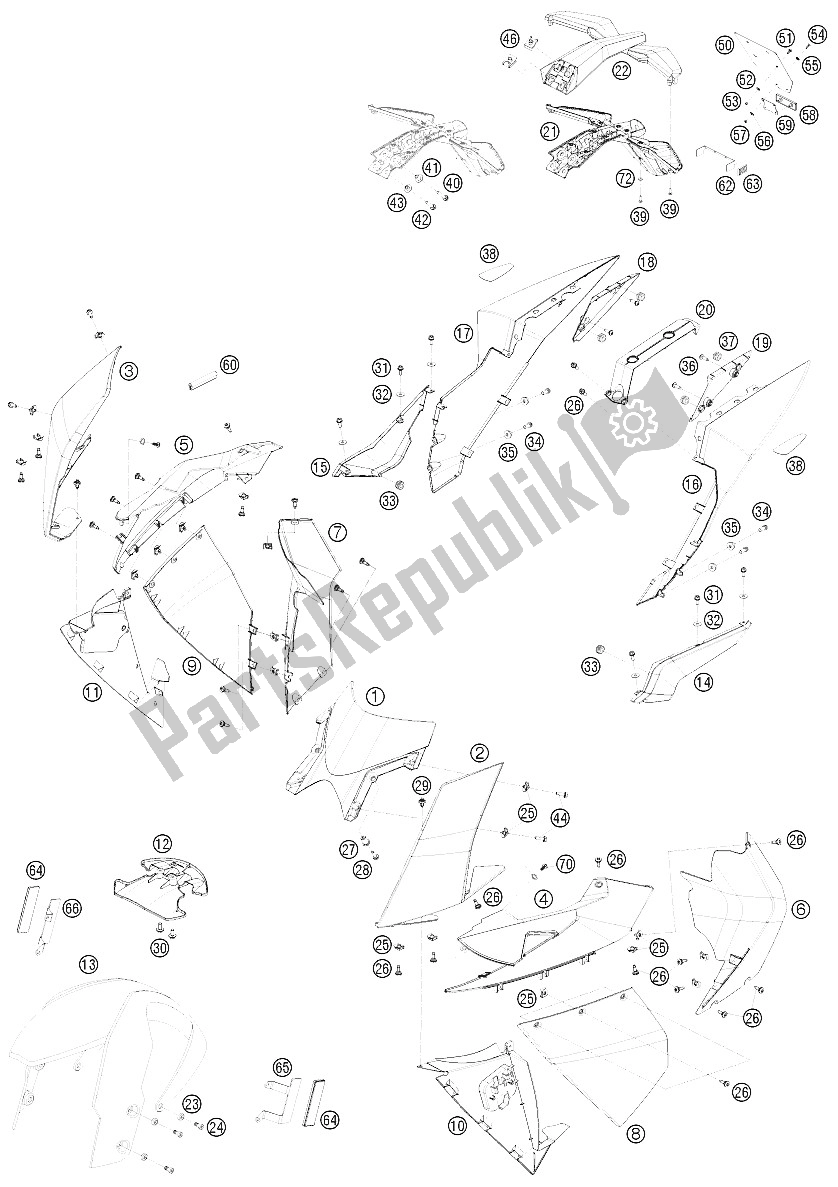 All parts for the Mask, Fenders of the KTM 1190 RC 8 Black USA 2009