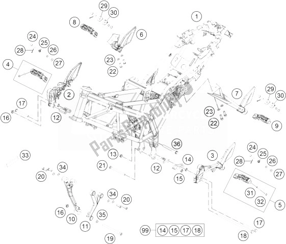 Todas as partes de Quadro, Armação do KTM 125 Duke White ABS BAJ DIR 14 Europe 2014