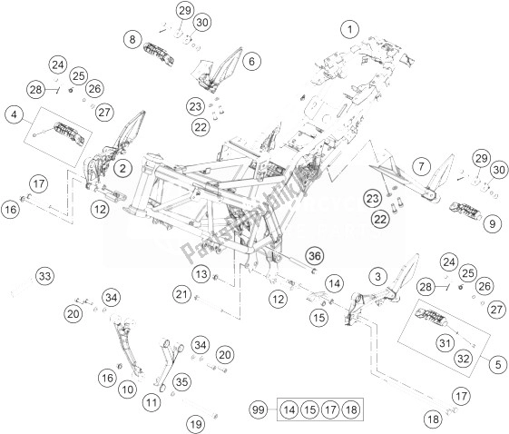 All parts for the Frame of the KTM 390 Duke White ABS Europe 2014