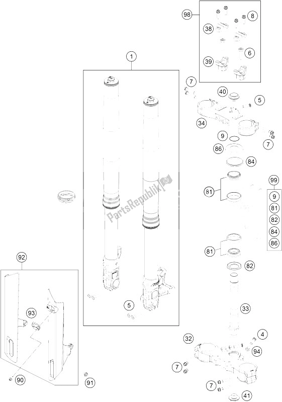Toutes les pièces pour le Fourche Avant, Triple Serrage du KTM 690 SMC R ABS Australia 2016