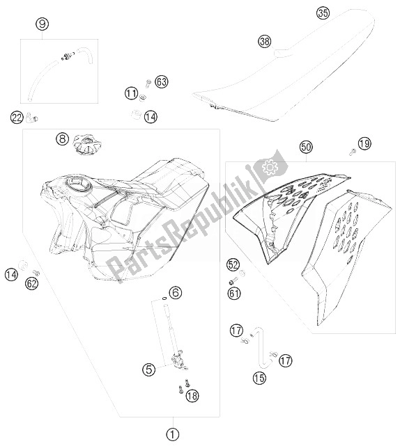 All parts for the Tank, Seat, Cover of the KTM 250 EXC Europe 2010