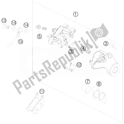 All parts for the Brake Caliper Rear of the KTM 990 Super Duke Olive ME Australia United Kingdom 2010
