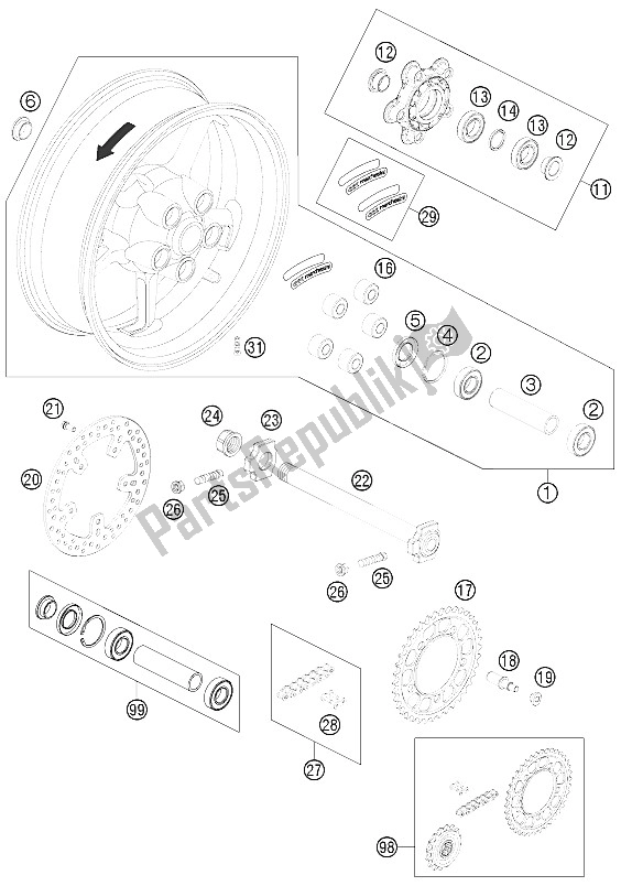 All parts for the Rear Wheel of the KTM 990 Super Duke Black Europe 2011