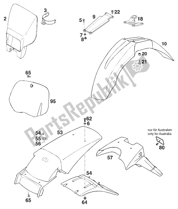 All parts for the Fenders Sx,sc '97 of the KTM 400 Super Comp WP Europe 1997