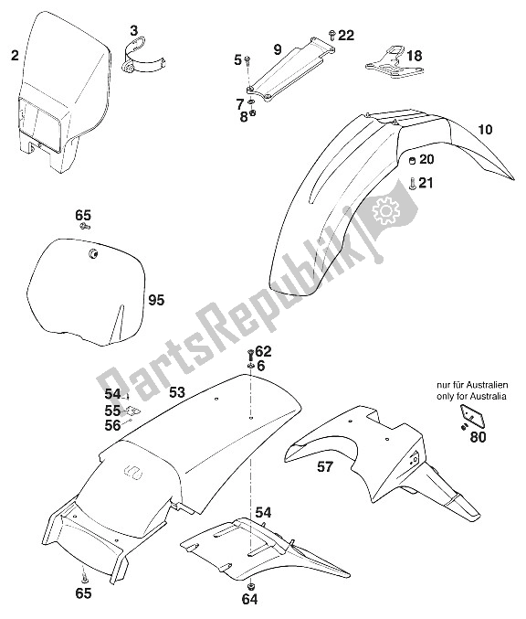 All parts for the Fenders Sx,sc '97 of the KTM 400 SXC WP Europe 1997