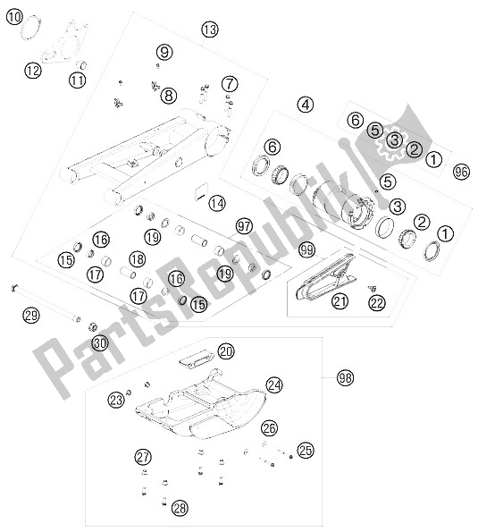 Tutte le parti per il Forcellone del KTM 525 XC ATV Europe 2009