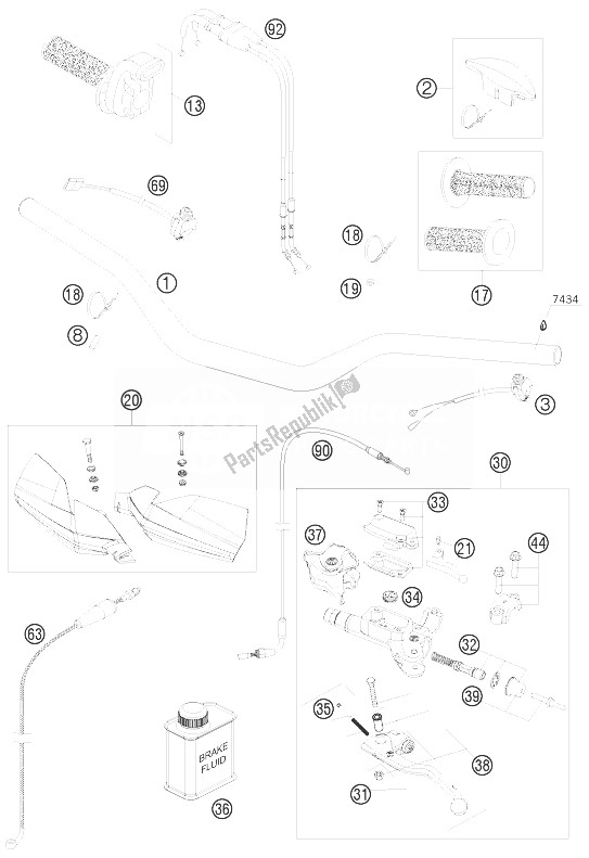 All parts for the Handlebar, Controls of the KTM 250 SX F Europe 2010