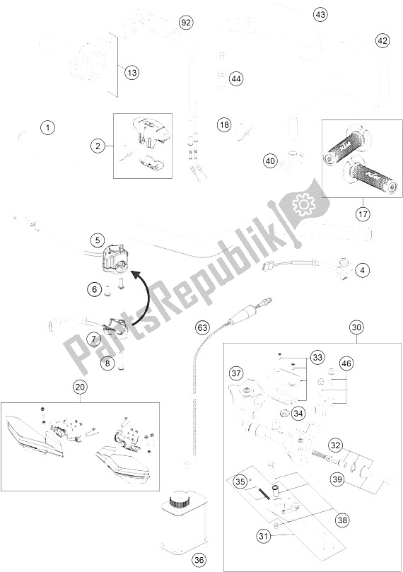 All parts for the Handlebar, Controls of the KTM 350 EXC F Europe 2016