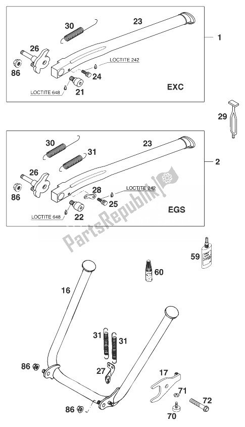 Todas las partes para Soporte Principal - Soporte Lateral 250-3 de KTM 250 EXC 12 LT USA 1998