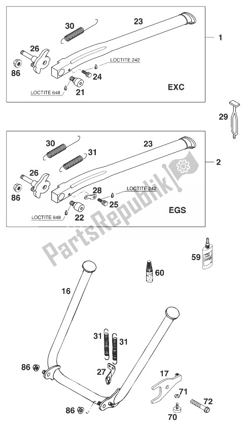 All parts for the Stand Main - Stand Side 250-3 of the KTM 300 MXC 12 LT USA 1998