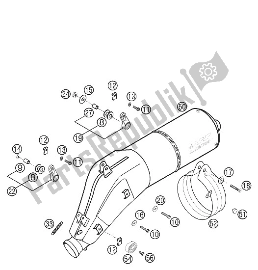 All parts for the Silencer 640 Lc4, Lc4 Sm Usa of the KTM 640 LC 4 E Orange 18L USA 2002