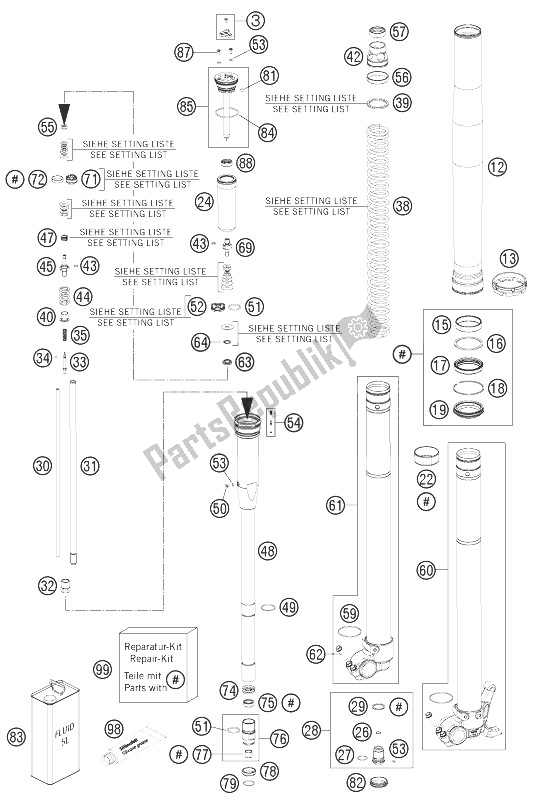All parts for the Front Fork Disassembled of the KTM 125 SX Europe 2013