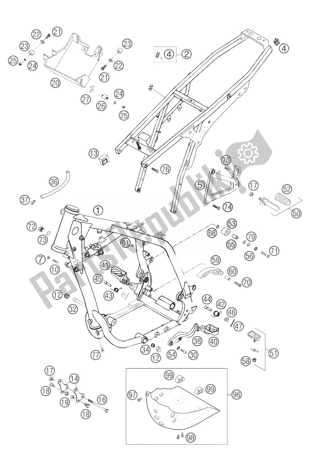 Alle onderdelen voor de Frame, Subframe 400 Mil. Van de KTM 400 LS E MIL Europe 9390D4 2004