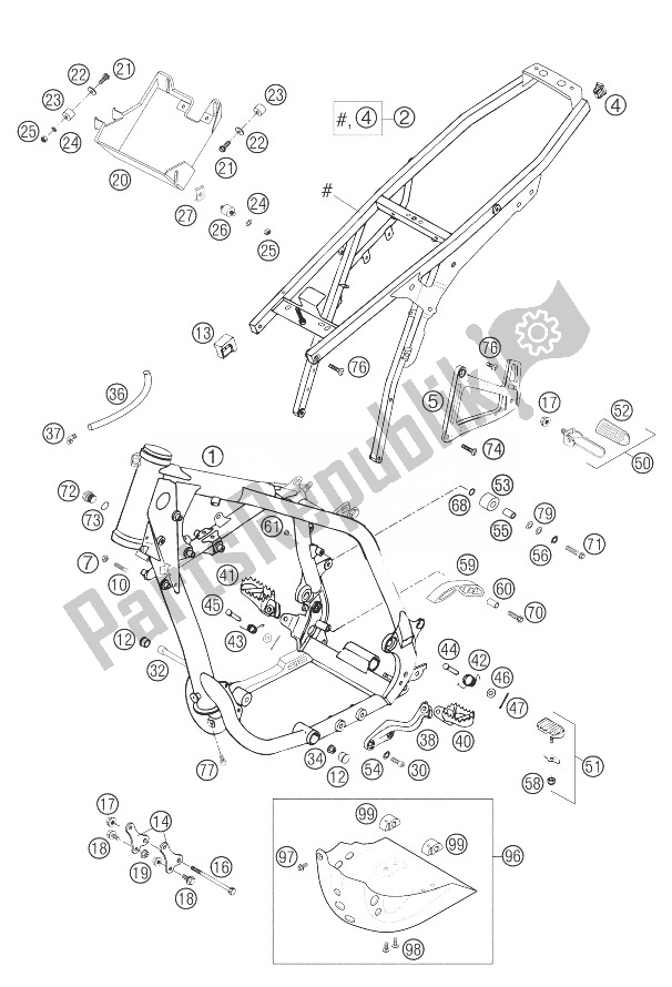 All parts for the Frame, Sub Frame 400 Mil. Of the KTM 400 LS E MIL Europe 9390D5 2004