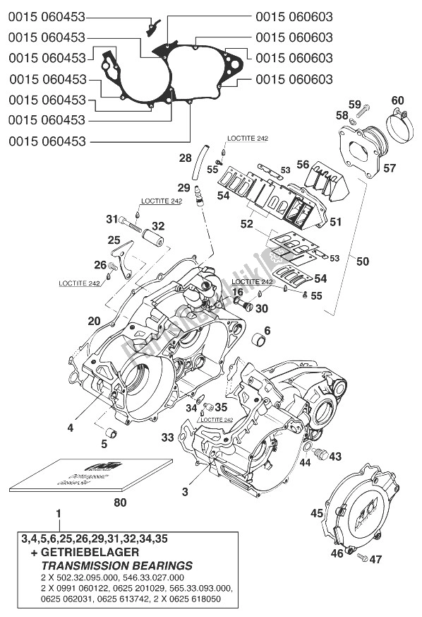 Tutte le parti per il Basamento 250/300/360 '98 del KTM 250 EXC 12 LT USA 1998