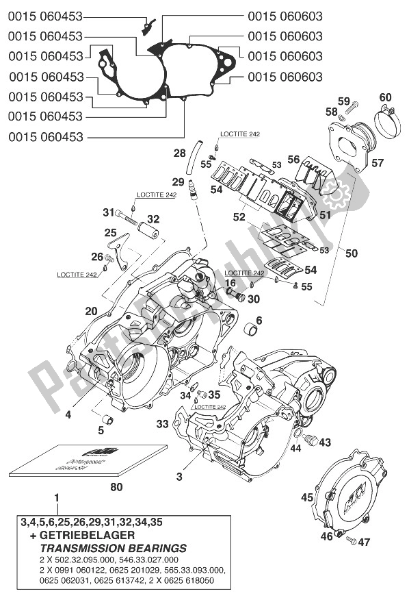 Tutte le parti per il Basamento 250/300/360 '98 del KTM 380 EGS 8 KW Europe 1998