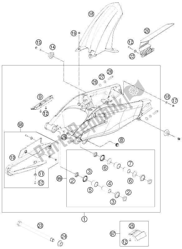 All parts for the Swing Arm of the KTM 1190 RC8 R Black France 2012