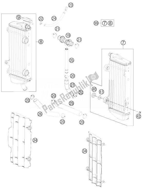 All parts for the Cooling System of the KTM 250 SX USA 2014