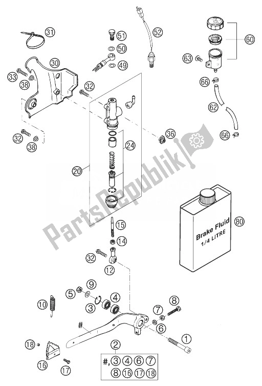 All parts for the Foot Brake Operation 125-300 of the KTM 125 EXC United Kingdom 2003