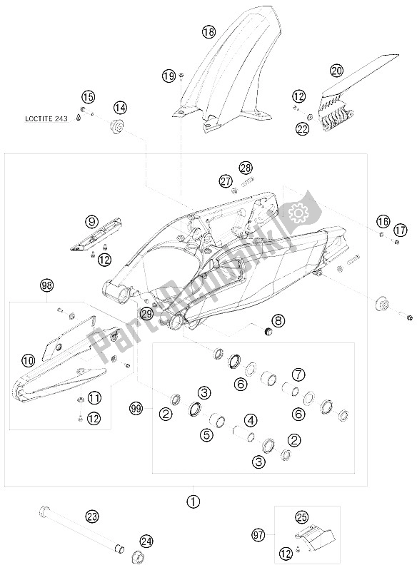 All parts for the Swing Arm of the KTM 1190 RC 8 Black RRS Europe 2009