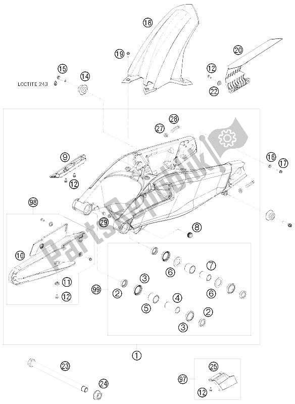 All parts for the Swing Arm of the KTM 1190 RC 8 R Europe 2009