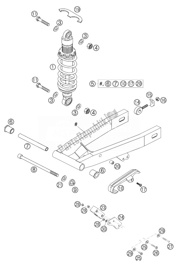 Toutes les pièces pour le Bras Oscillant, Amortisseur du KTM 50 SX PRO Junior LC Europe 2004