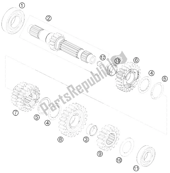 All parts for the Transmission I - Main Shaft of the KTM 690 Duke Black USA 2009