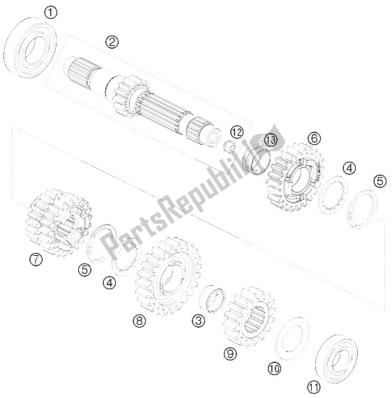 All parts for the Transmission I - Main Shaft of the KTM 690 Duke Orange USA 2009