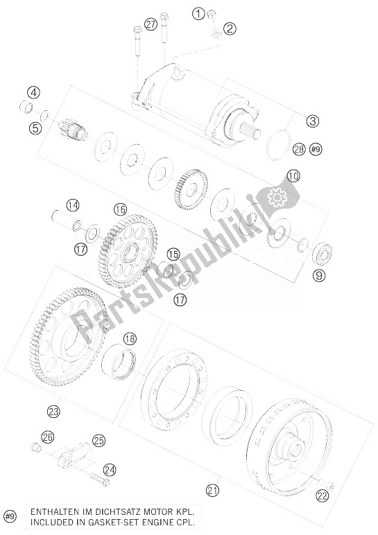 All parts for the Electric Starter of the KTM 1190 RC8 Orange Japan 2010