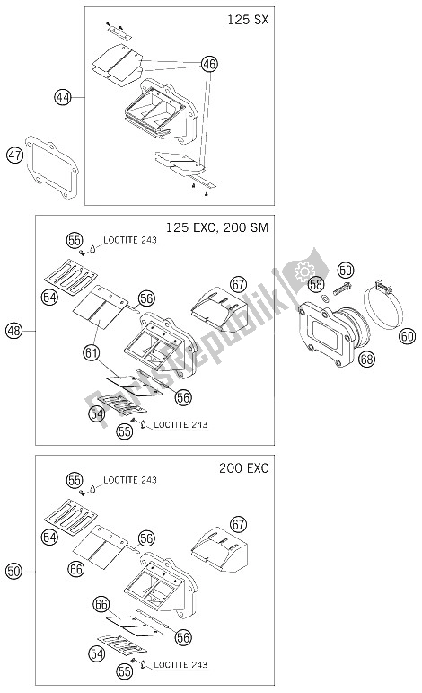 Tutte le parti per il Cassa Della Valvola A Lamella del KTM 200 EXC Europe 2005